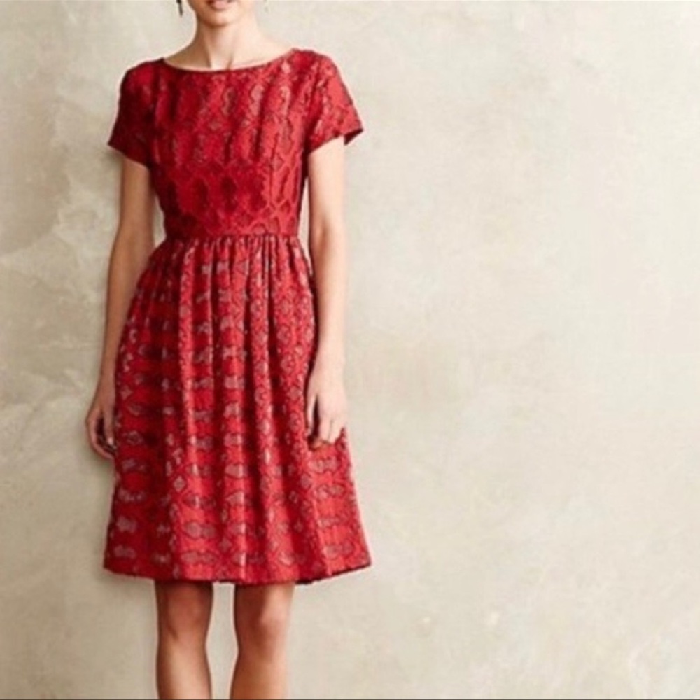 Anthropologie Moulinette Rubied Lace Dress Red Size 4